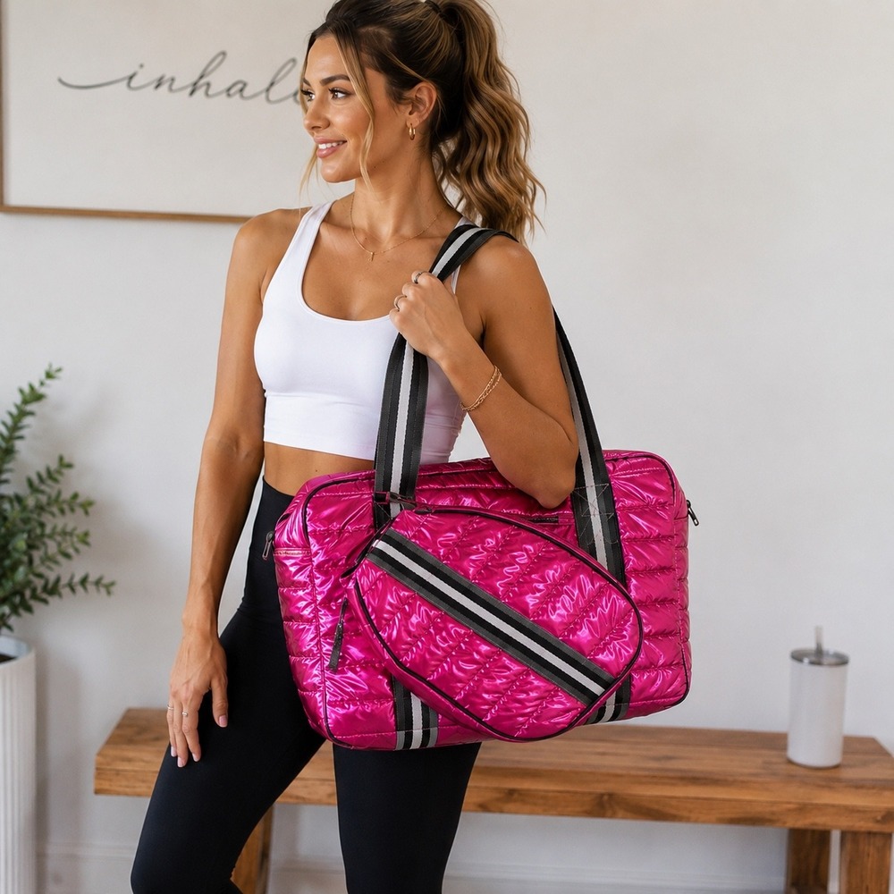 Parker & Hyde Pink Metallic Puffer Pickleball Tote Bag Weekender NWT
